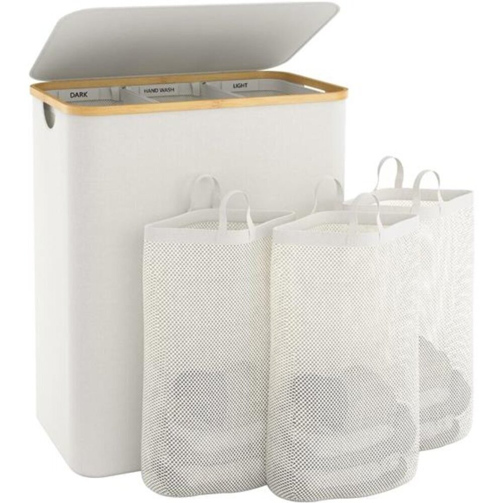 Extra Large Laundry Hamper 145L with Lid & 3 Compartments